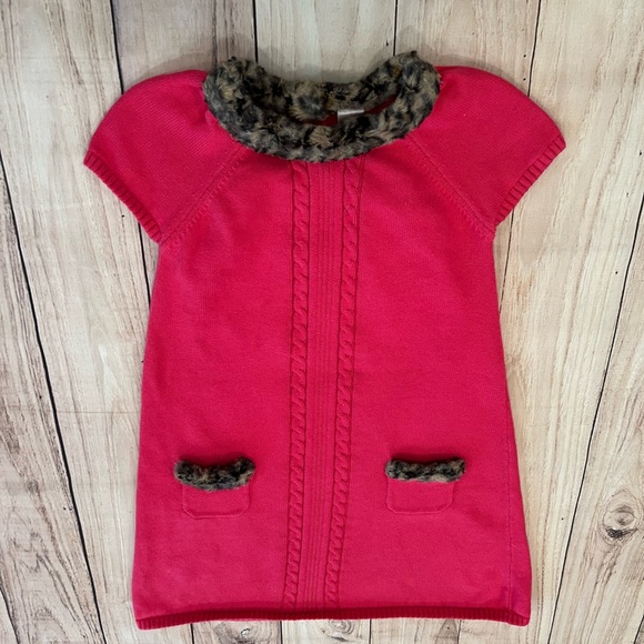 GYMBOREE Chic pink Knit Dress with Faux Fur Details/size 12 - Picture 4 of 6